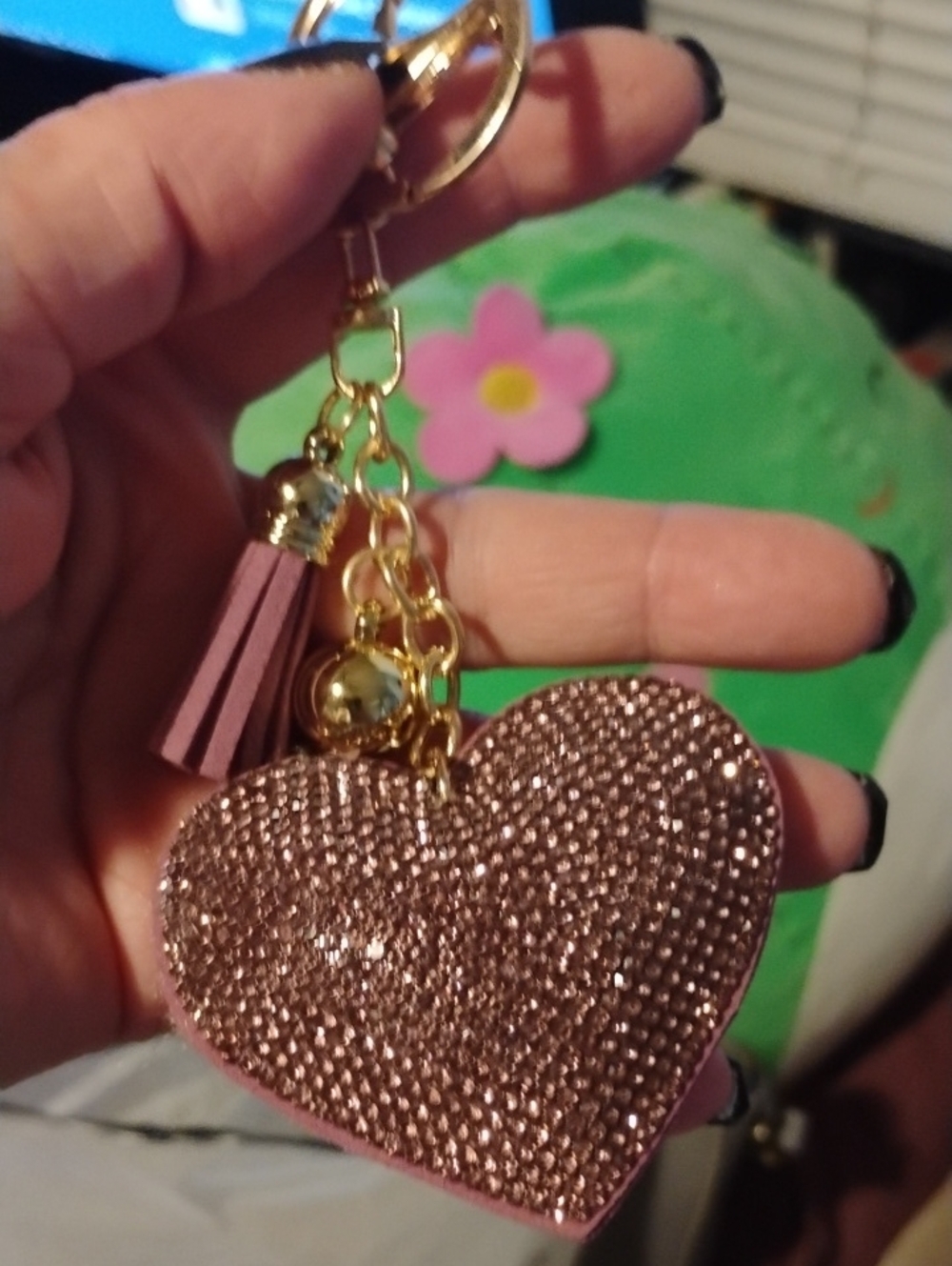 Purple Rhinestone Puffed Heart Bag Charm/Keychain with Tassel